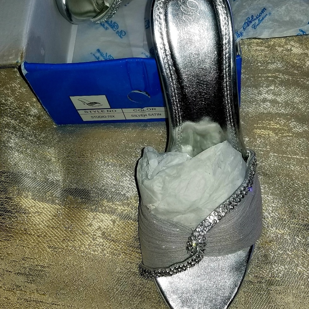 New never worn silver embellished mules